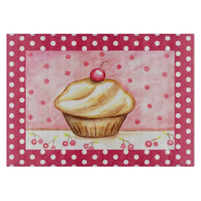 Planche à découper cadeau de cuisine Cupcake Ceris (Devant)