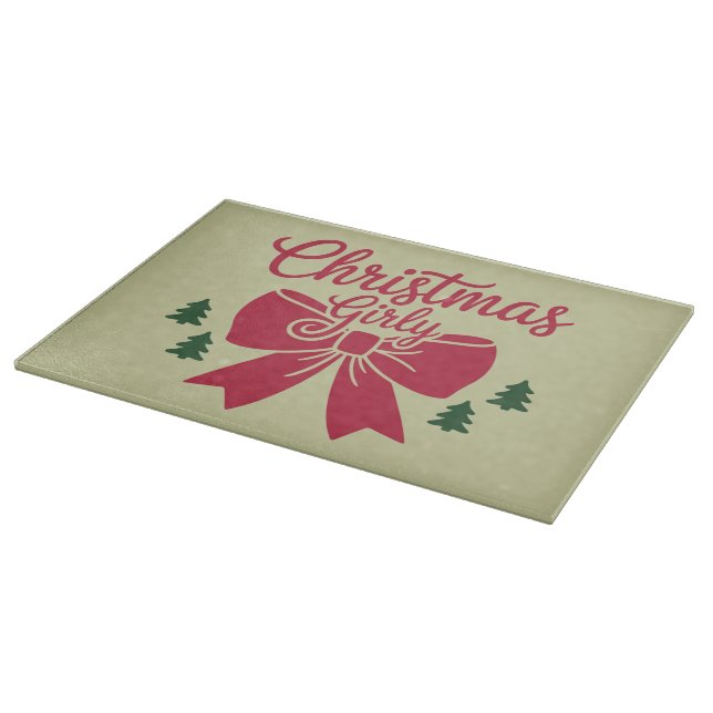 Planche À Découper Cadeau Esthétique Pour Elle De Noël Girly Tree Bow (Coin)