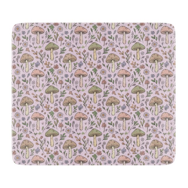 Planche À Découper Cadeau Féminin Coquettecore Champignons Rose Rouge (Devant)