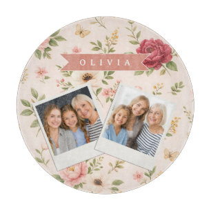 Planche À Découper Cadeau Personnalisé Nom Romantique Floral Vintage
