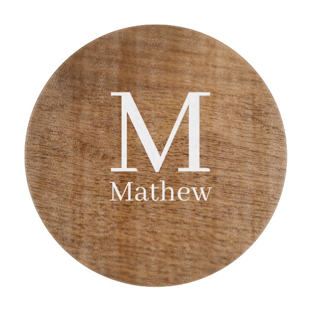 Planche À Découper cadre en bois marron motif monogramme rustique si (Devant)