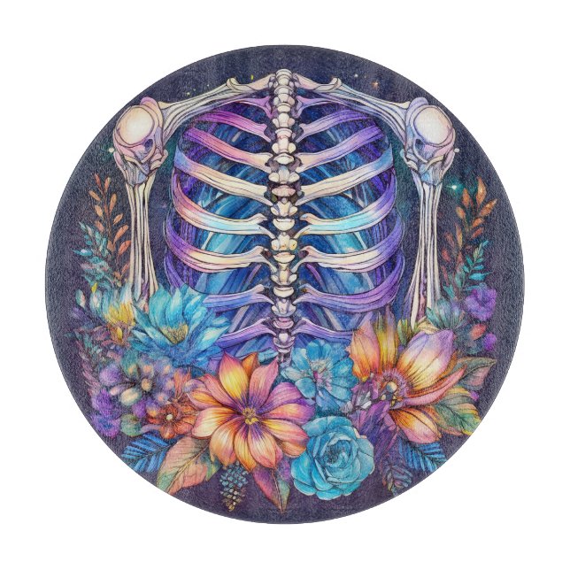 Planche À Découper Cage de côtes et conception de fleurs (Devant)