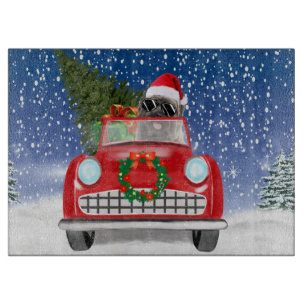 Planche À Découper Cairn Terrier Chien Conduite Voiture En Neige Noël