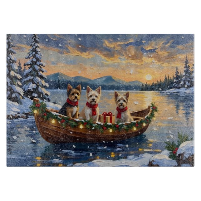 Planche À Découper Cairn Terrier Noël Bateau Fêtes (Devant)