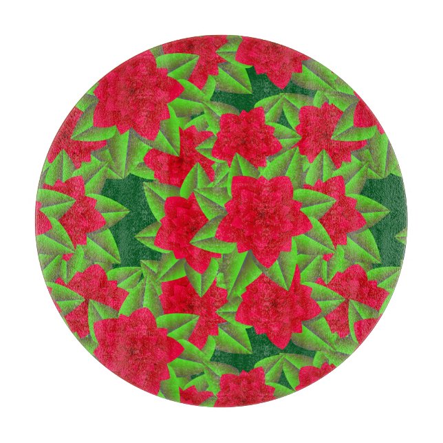 Planche À Découper Camellias rouge foncé et Feuilles verts (Devant)