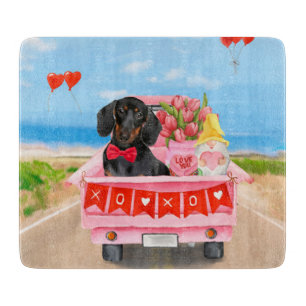 Planche À Découper Camion de la Saint-Valentin Chien Dachshund Cœurs