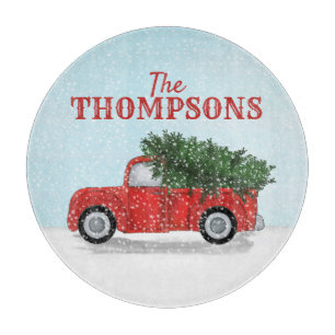 Planche À Découper Camion Rouge de Noël Arbre de Noël Personnalisé