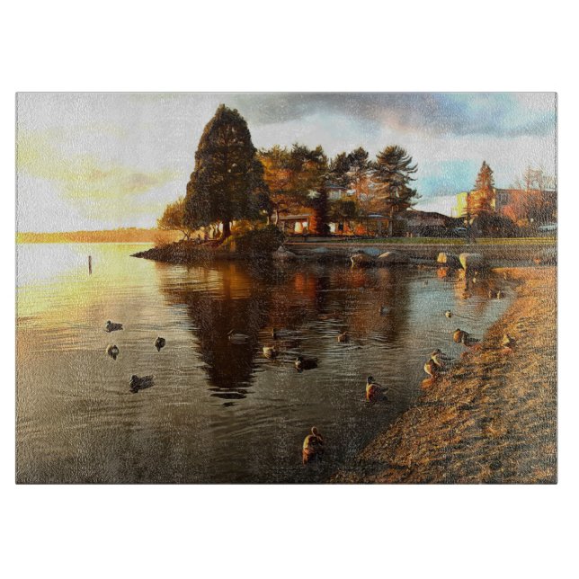 Planche À Découper Canards et arbres au coucher du soleil (Devant)