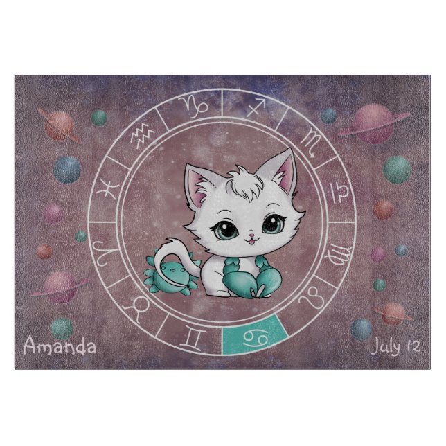 Planche À Découper Cancer astrologique Cute cat Zodiac Wheel (Devant)