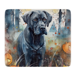Planche À Découper Cane Corso d'Halloween avec citrouilles effrayant