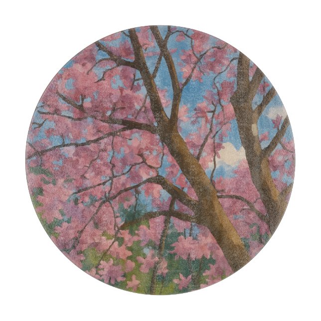 Planche À Découper Canopée de printemps - Arbre en fleurs et peinture (Devant)