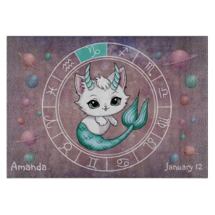 Planche À Découper Capricorne astrologique Cute cat Zodiac Wheel