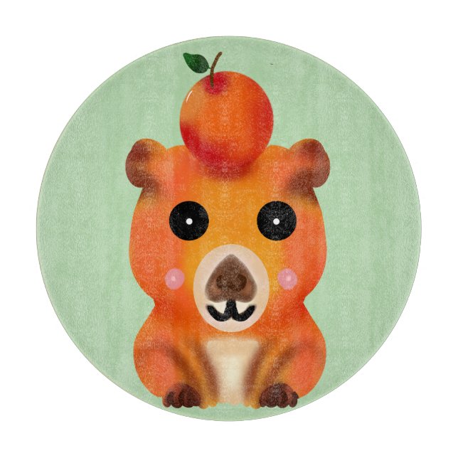 Planche À Découper Capybara Fluffy Mignon avec Orange | Ar Kawaii Ani (Devant)