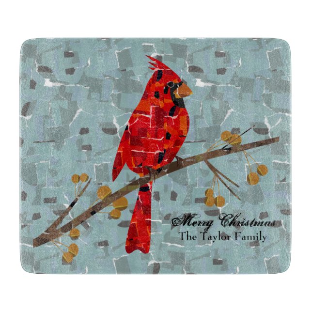 Planche À Découper Cardinal Rouge, l'oiseau de Noël (Devant)