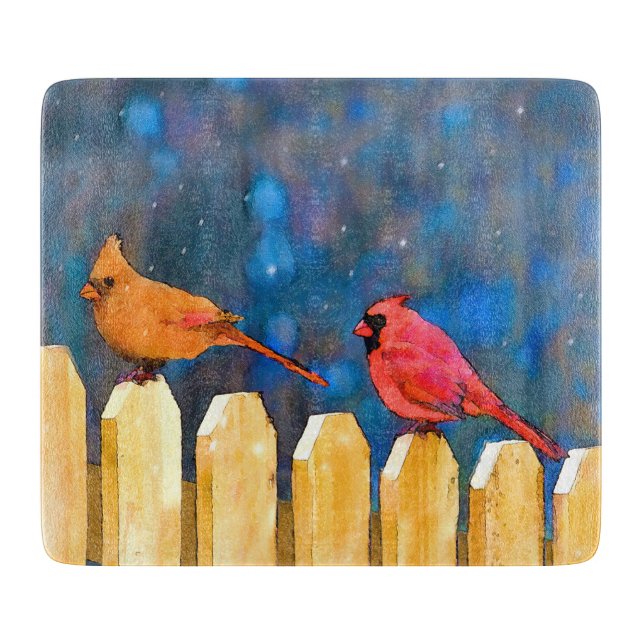 Planche À Découper Cardinals on the Fence Painting - Art original (Devant)