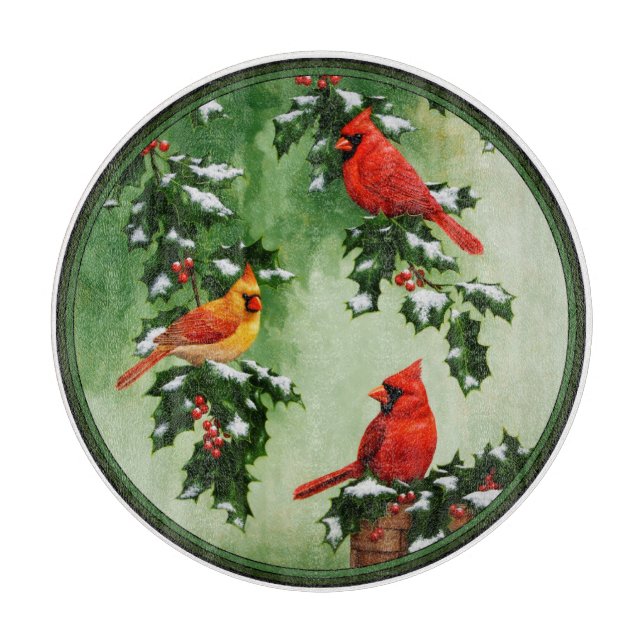 Planche À Découper Cardinaux rouges du Nord et houx (Devant)