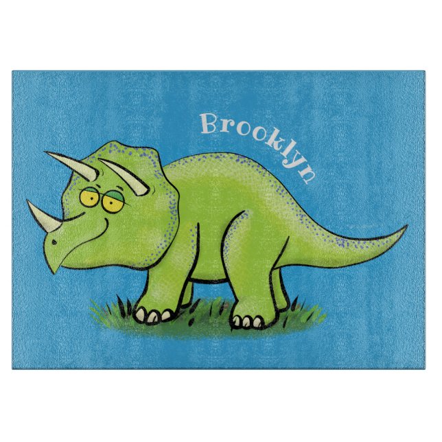 Planche À Découper Caricature de dinosaure de triceratops vert mignon (Devant)