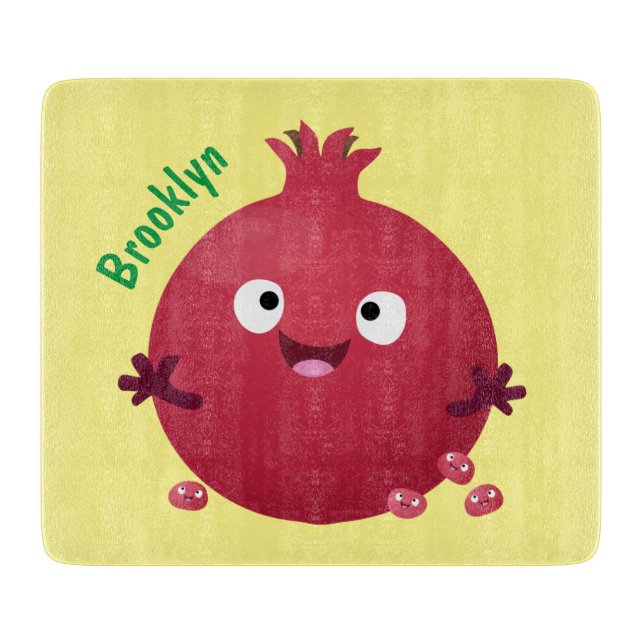 Planche À Découper Caricature de fruits à la grenade joyeux (Devant)