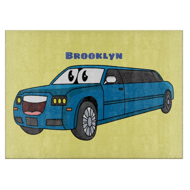 Planche À Découper Caricature de la Limousine bleu mignonne (Devant)