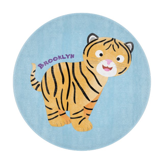 Planche À Découper Caricature de petit tigre joyeux (Devant)