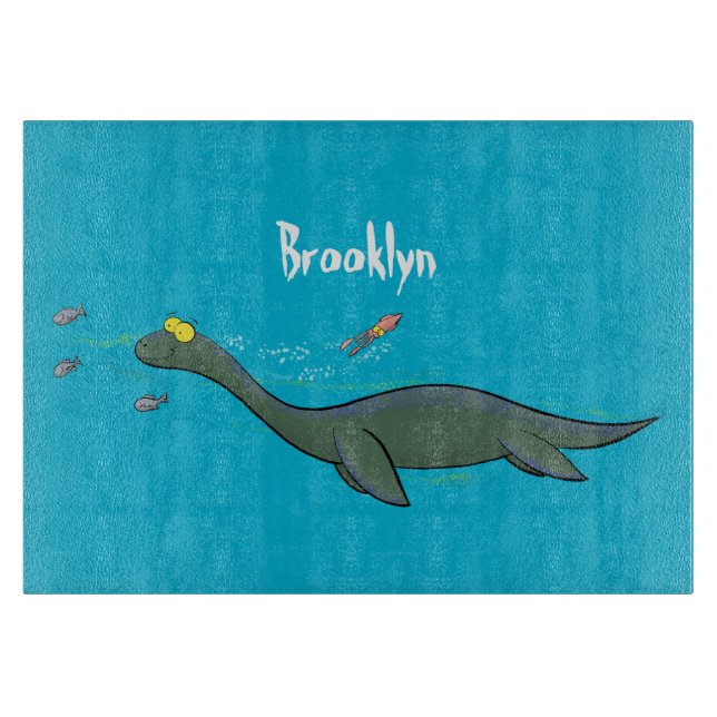 Planche À Découper Caricature de plesiosaure, monstre marin mignon et (Devant)