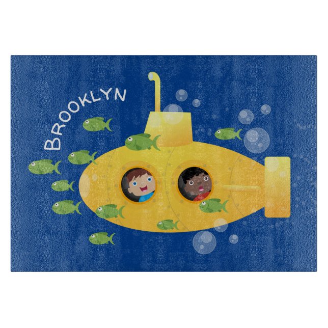 Planche À Découper Caricature de poisson sous-marin jaune mignon (Devant)