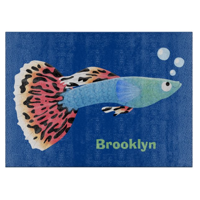 Planche À Découper Caricature de poisson tropical guppy très chic (Devant)