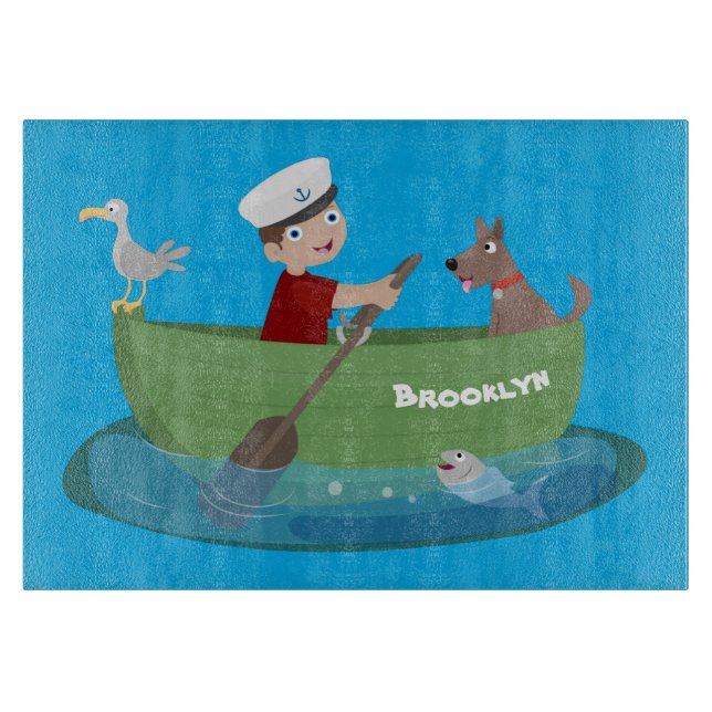 Planche À Découper Caricature de voilier et de canot à rames garçon m (Devant)