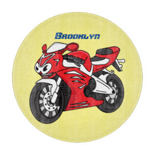 Planche À Découper Caricature moto de sport rouge mou