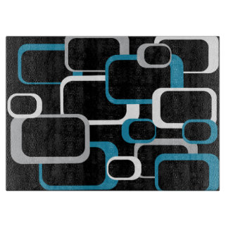 Planche À Découper Carré rétro bleu blanc gris Motif noir