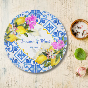Planche À Découper Carreaux bleus citron Bougainvillea cadeau de mari