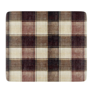 Planche À Découper Carreaux d'automne marron noyer et crème canneberg