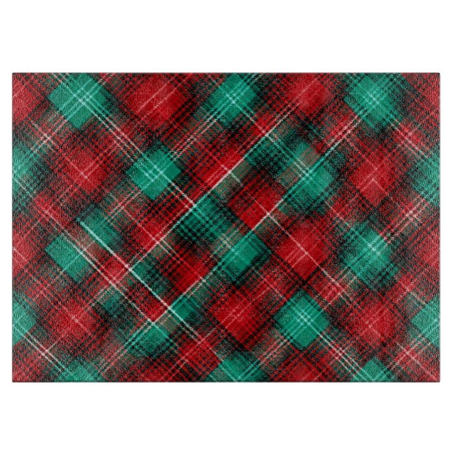 Planche À Découper Carreaux de fête rouges et verts (Devant)