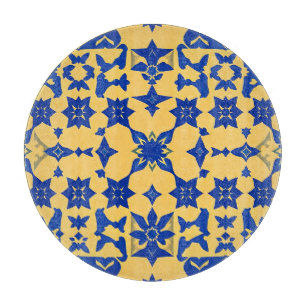Planche À Découper Carreaux de motif azulejo bleu or des Caraïbes