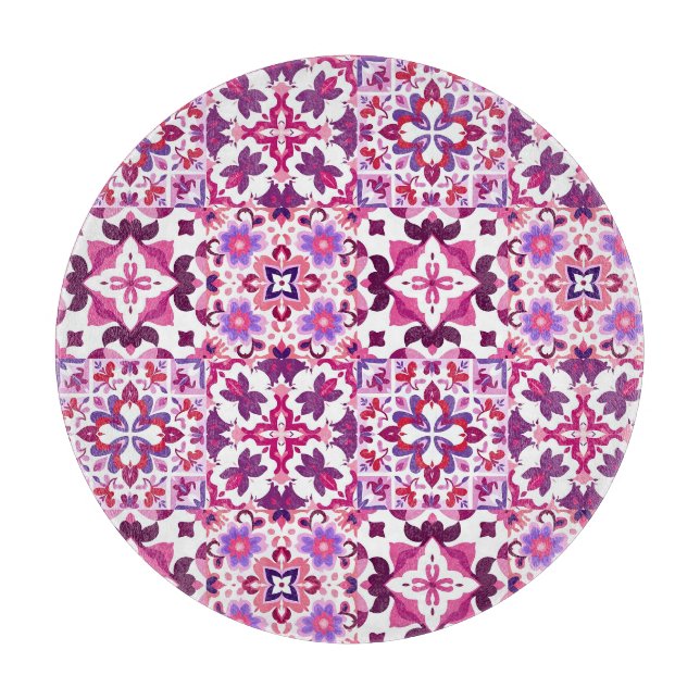 Planche À Découper Carreaux espagnols roses et violets (Devant)