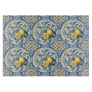 Planche À Découper Carreaux italiens bleus et blancs d'Amalfi citrons
