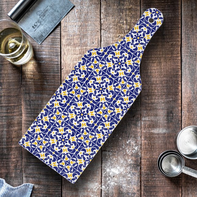 Planche À Découper Carreaux méditerranéens Motif bleu et jaune (Mediterranean Tiles Blue & Yellow Pattern Cutting Board)