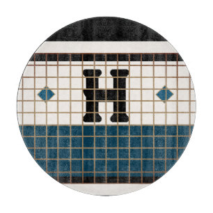 Planche À Découper Carrelage Bistro vintage Turquoise et Monogramme O