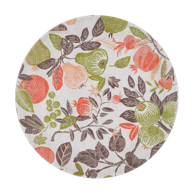 Planche À Découper Carrelage décoratif aux fruits d'automne. (Devant)