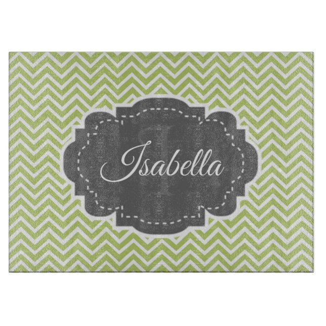 Planche À Découper Carte à découper personnalisée Green Chevron (Devant)