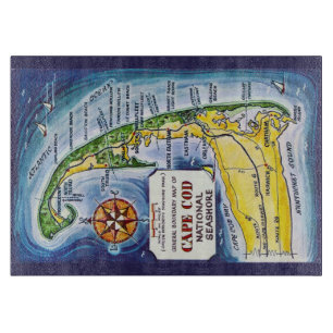 Planche À Découper Carte ancienne de Cape Cod 11x14