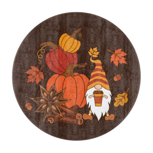 Planche À Découper Carte Citrouille Gnome d'automne (Devant)
