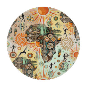 Planche À Découper Carte d'Afrique Motif Éléments Tribaux Décoratifs