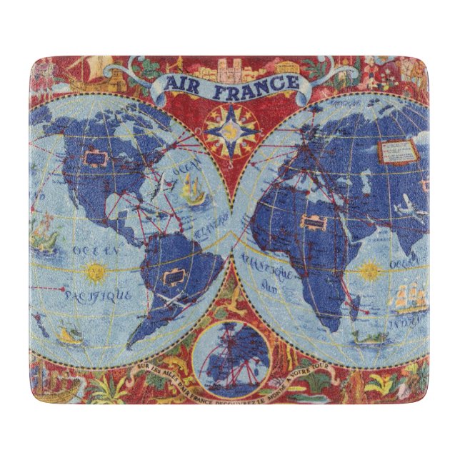 Planche À Découper Carte d'Air France du monde (Devant)