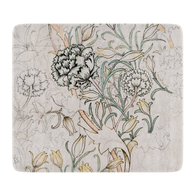 PLANCHE À DÉCOUPER CARTE DE CHOPPAGE EN VERRE : WILLIAM MORRIS : TULI (Devant)