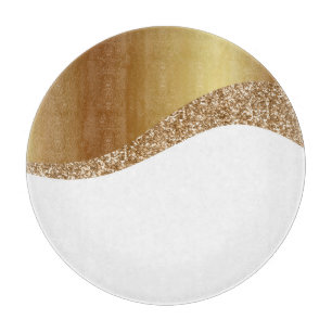PLANCHE À DÉCOUPER CARTE DE COUPE DE PLATEAU BLANC D'OR ABSTRAIT WAVE