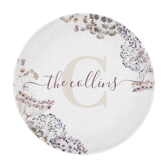 Planche À Découper Carte de coupe florale séchée monogramme (Devant)