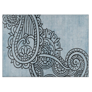 Planche À Découper Carte de coupe Motif Mehndi Bleu