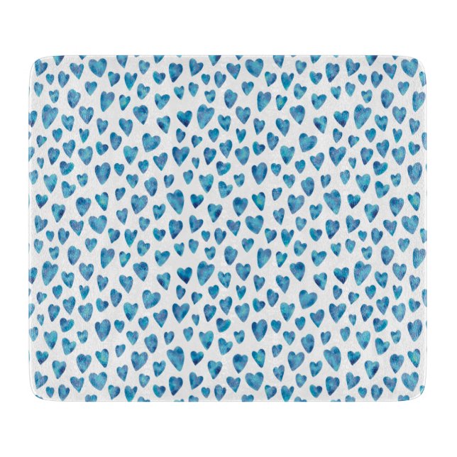 Planche À Découper Carte de découpe du coeur d'aquarelle bleue (Devant)