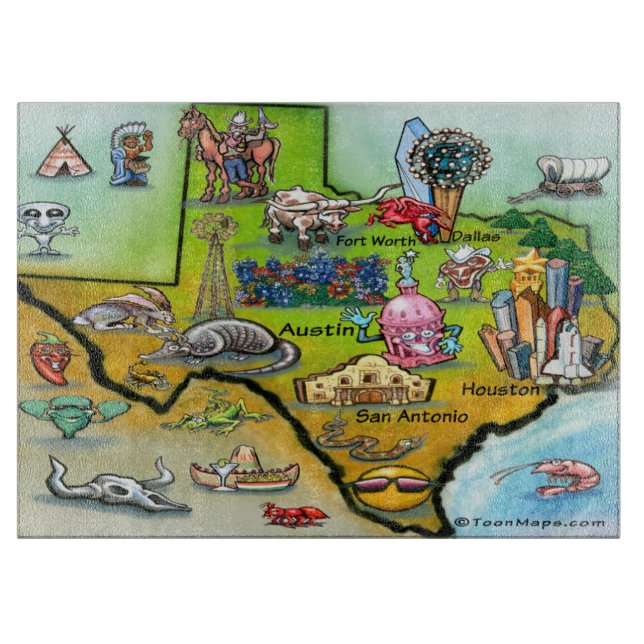 Planche À Découper Carte de dessin du Texas (Devant)